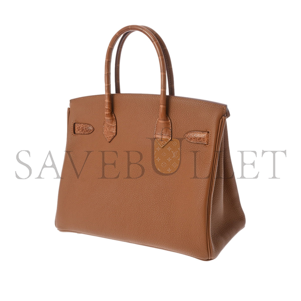 H**mes master birkin 30 matte crocodile and togo leather brown gold buckle h076235ck35 (30*22*16cm)